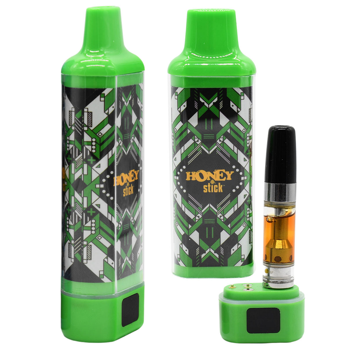 Green Stick Cart Vape Concealer - Shown Open with 510 cart mounted at the base, and closed ready to vape